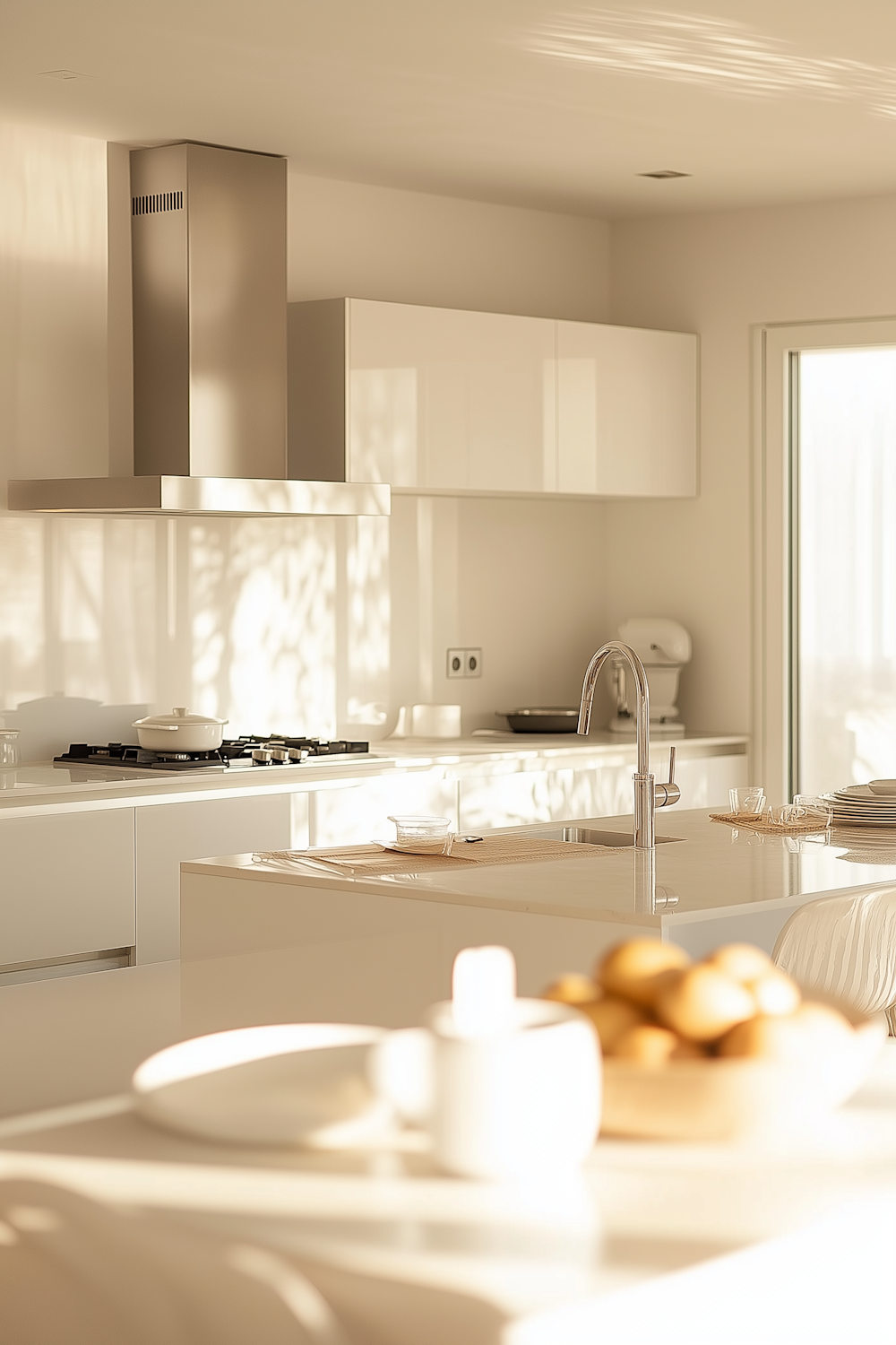 Cocina moderna equipada con electrodomésticos de acero inoxidable